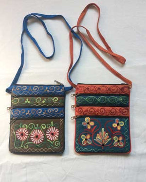 Five Zipper Embroidery Suede Bag