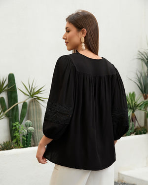 Balloon Sleeves Lace Detail Top