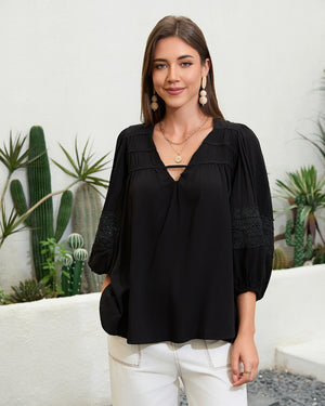 Balloon Sleeves Lace Detail Top