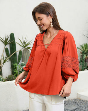 Balloon Sleeves Lace Detail Top