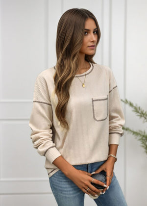 Trim Detail Long Sleeve Top