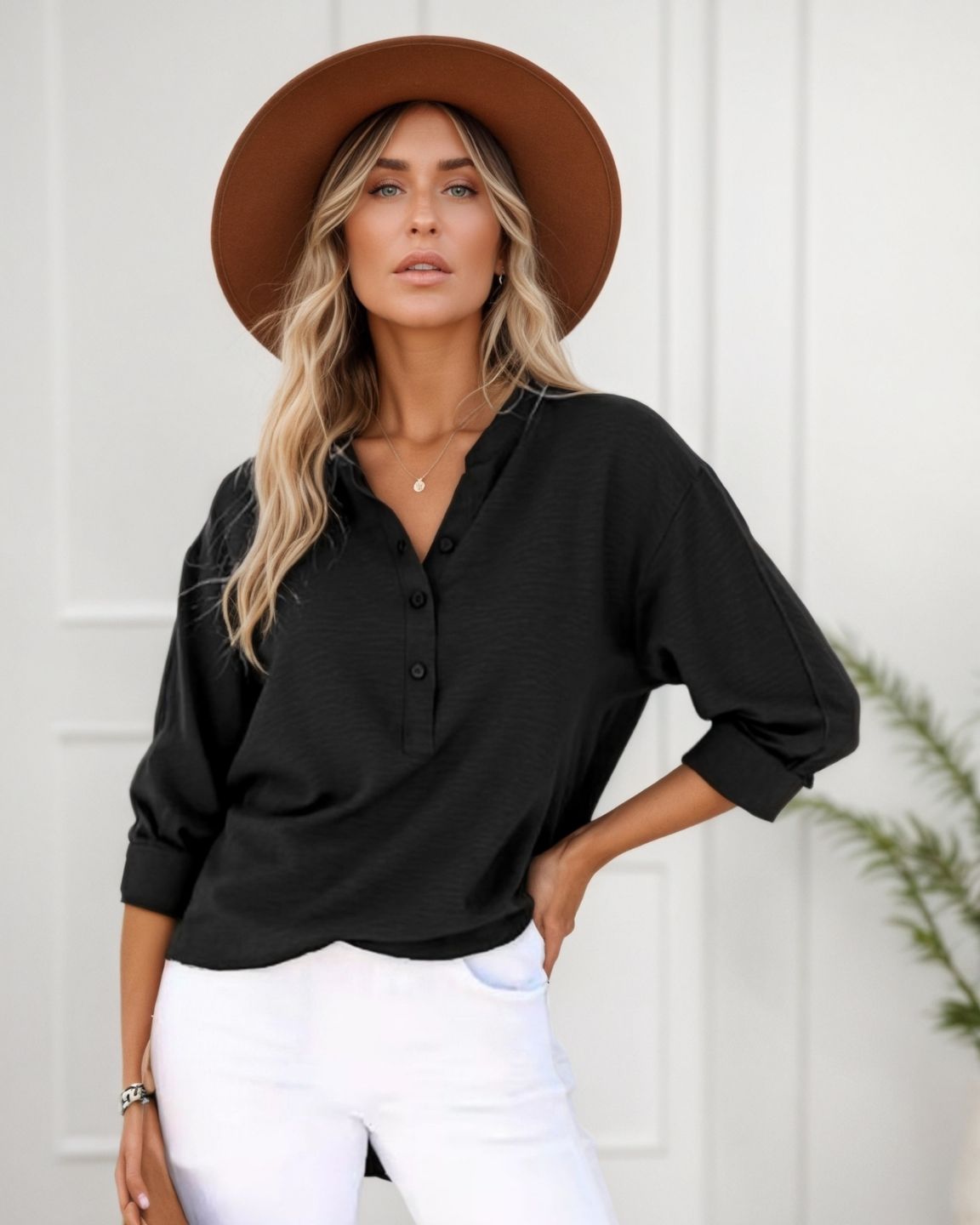 #Button Front Cotton Long Sleeve Shirt