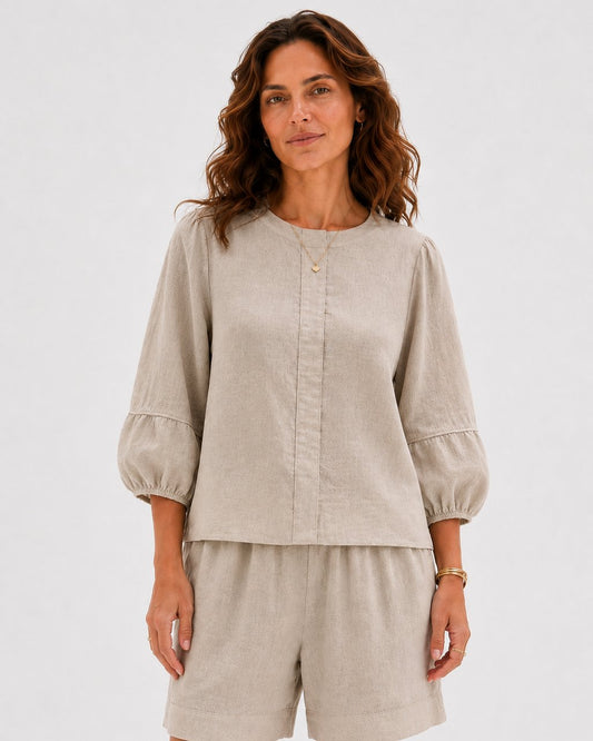 Round Neck Puff Sleeve Blouse