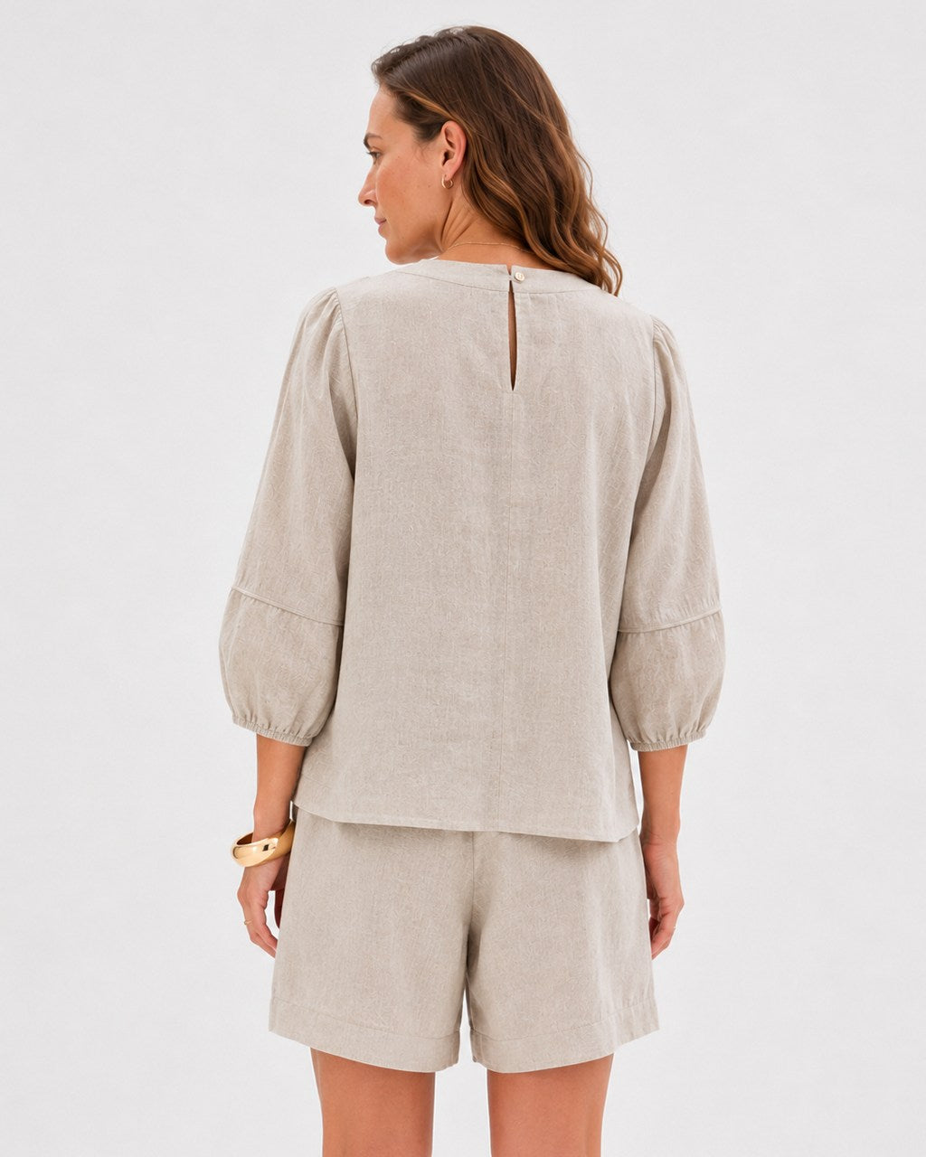 Round Neck Puff Sleeve Blouse