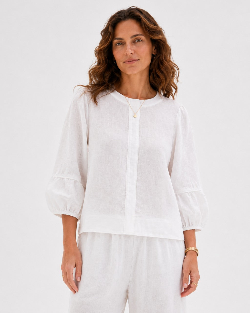 Round Neck Puff Sleeve Blouse