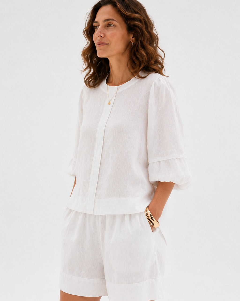 Round Neck Puff Sleeve Blouse