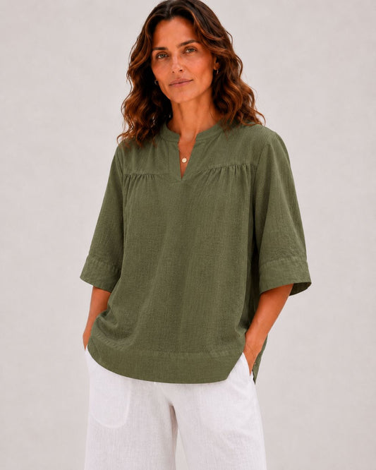 Notch Neck Linen Top