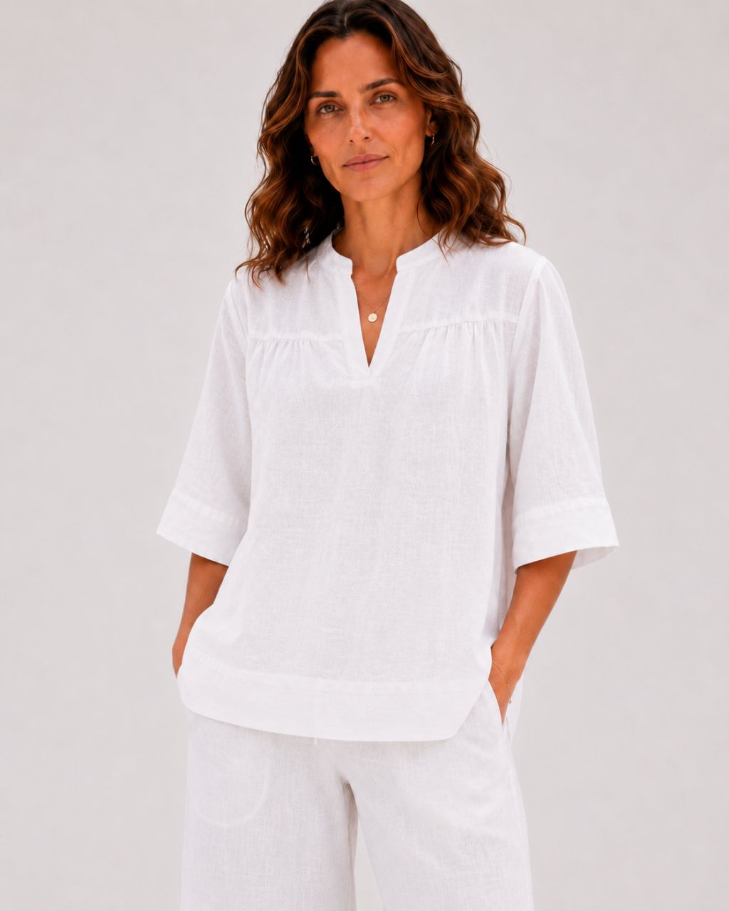 Notch Neck Linen Top