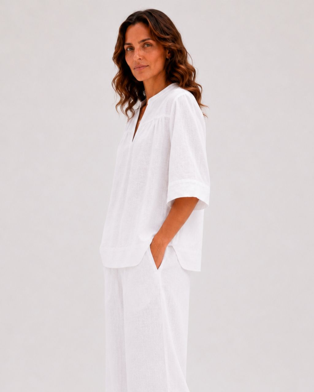 Notch Neck Linen Top