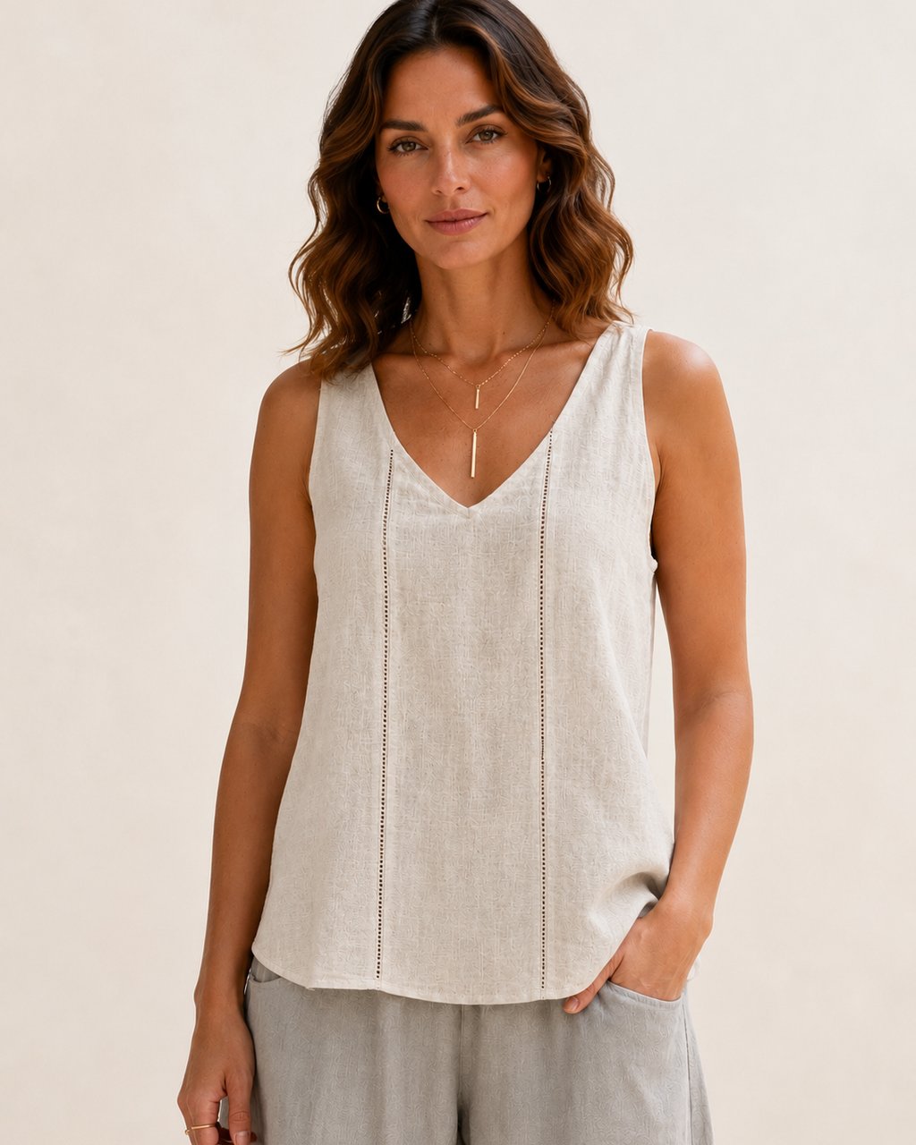Ladder Trim Linen Tank