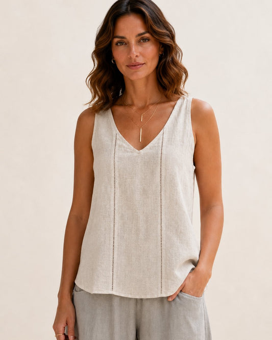 Ladder Trim Linen Tank