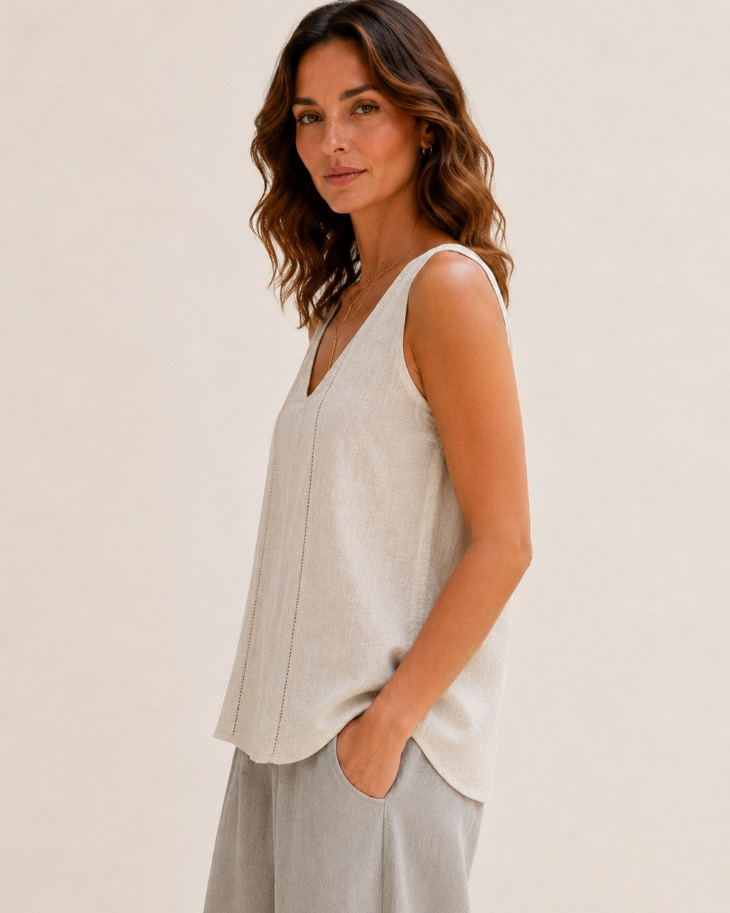 Ladder Trim Linen Tank