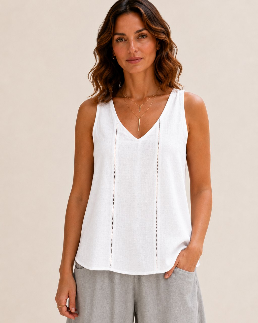 Ladder Trim Linen Tank