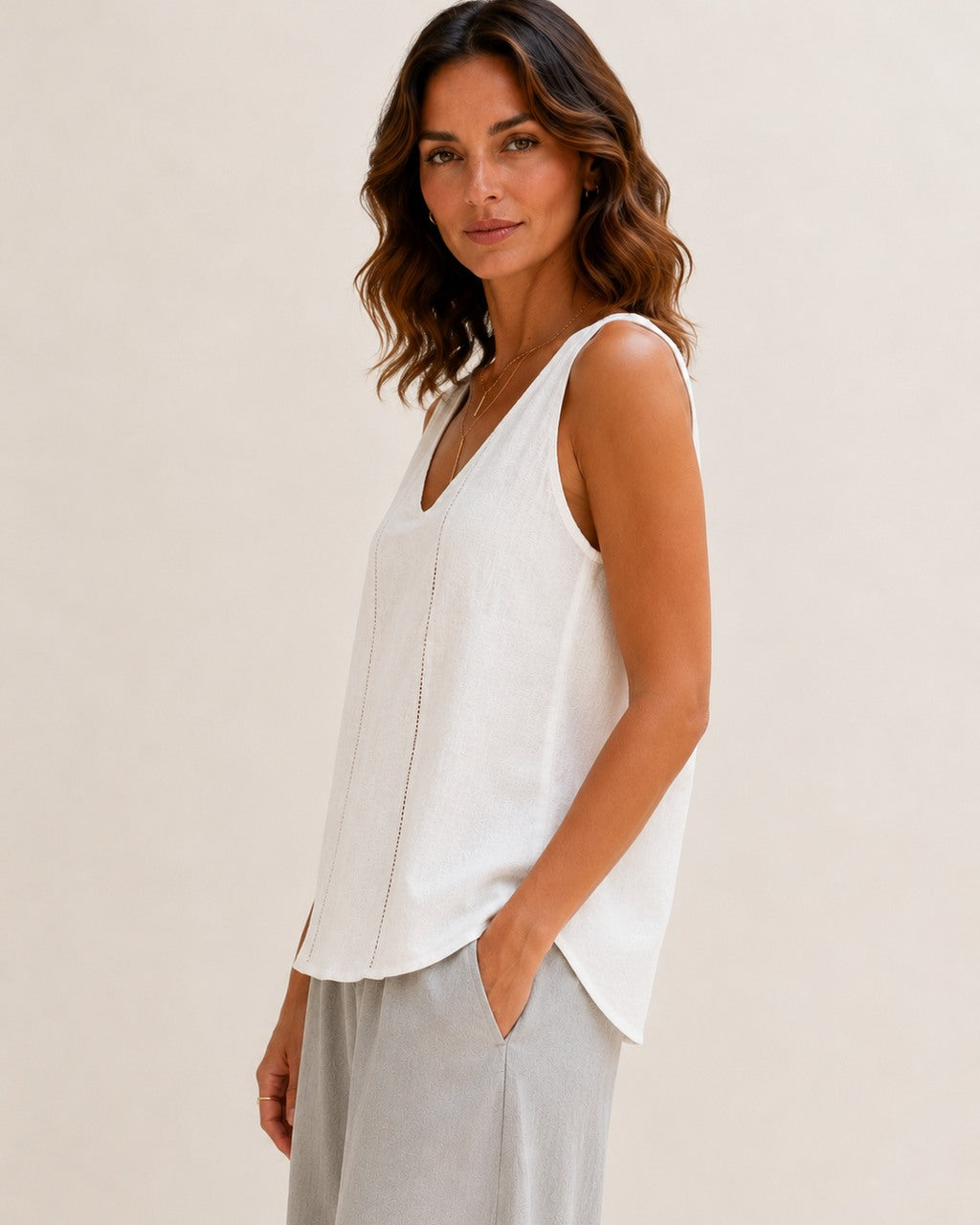 Ladder Trim Linen Tank