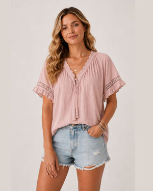 Stella Lace Trim Ruffle Blouse