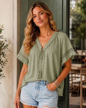 Stella Lace Trim Ruffle Blouse