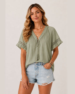Stella Lace Trim Ruffle Blouse