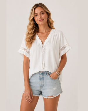 Stella Lace Trim Ruffle Blouse