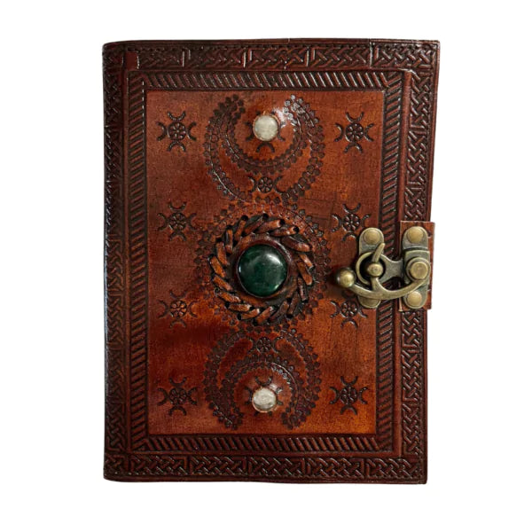 Leather Journal With 3 Moon Stones 15cm x 20cm