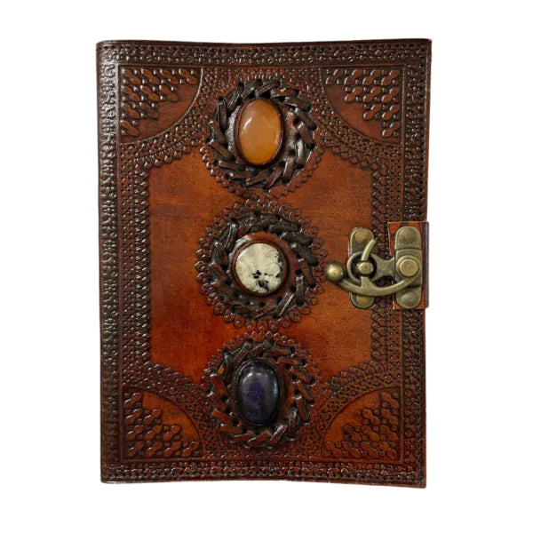 Leather Journal With 3 Stones 15cm x 20cm