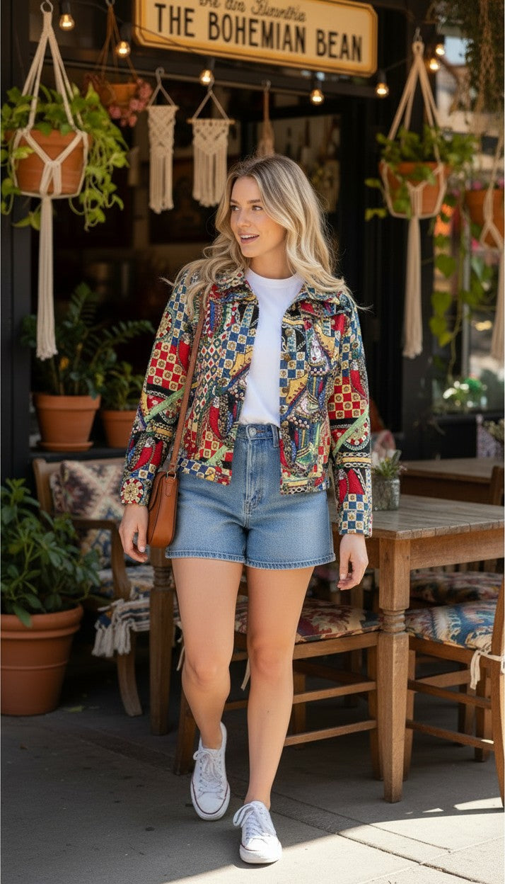 #Vintage Collage Cotton Jacket