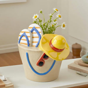 Ceramic Beach Bucket Vase