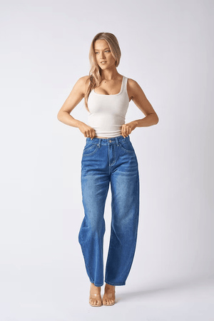 Mid Wash Barrel Jeans