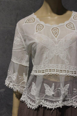 #Butterfly Embroidered Lace Top