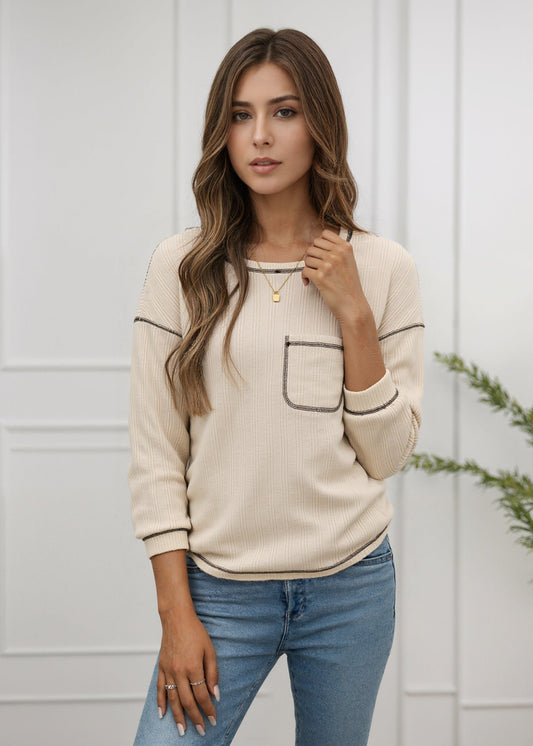 Trim Detail Long Sleeve Top