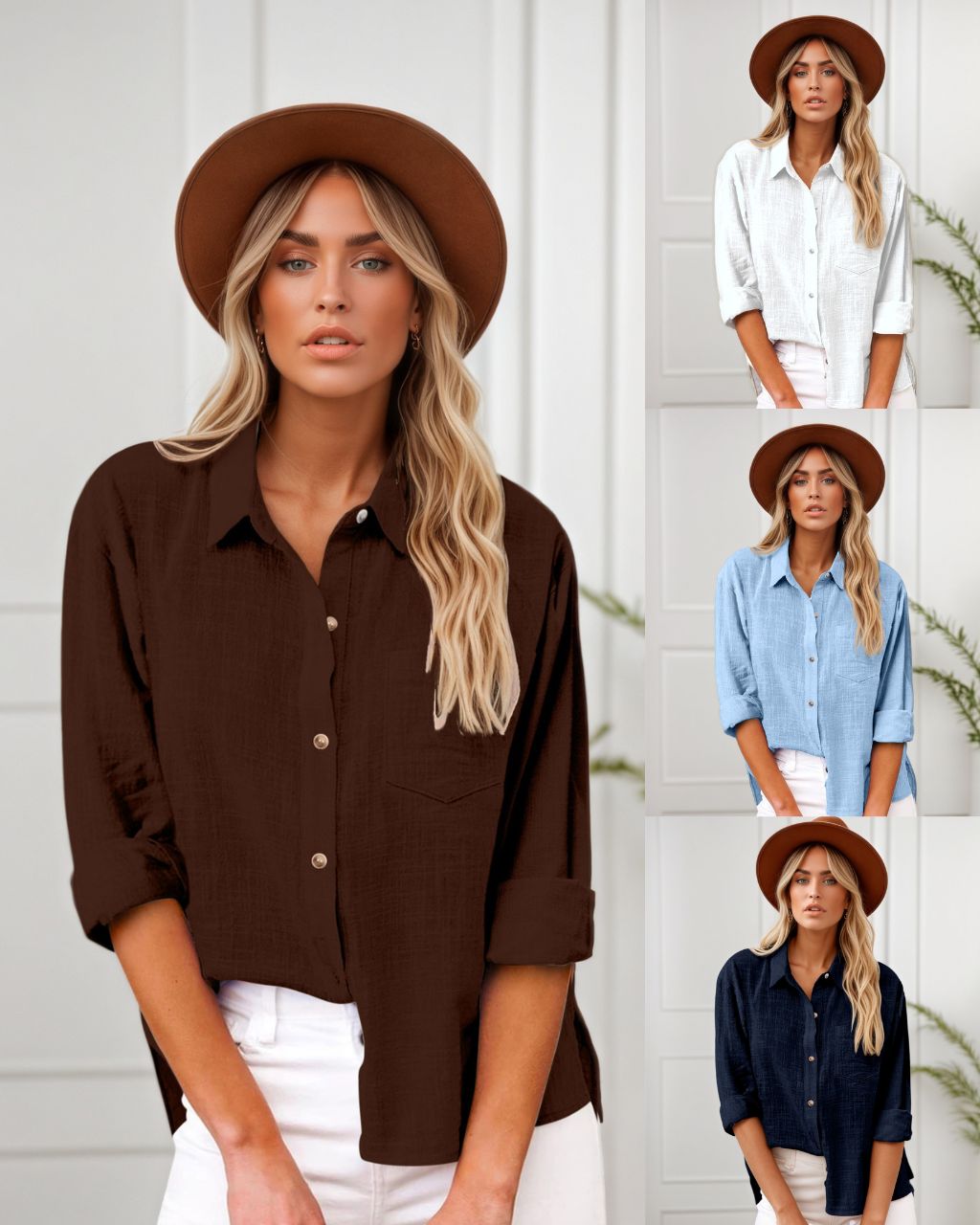 #Button Front Cotton Long Sleeve Shirt