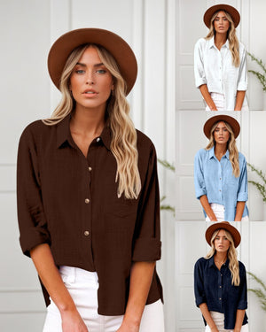 #Button Front Cotton Long Sleeve Shirt