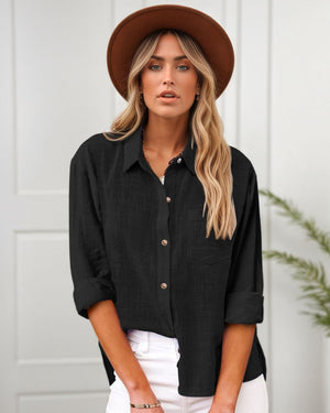 #Button Front Cotton Long Sleeve Shirt
