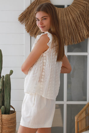 #Penny Floral Embroidered V-neck Cap Sleeve Blouse