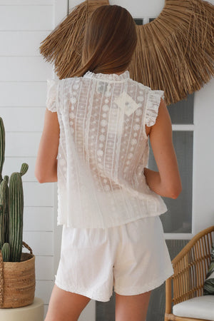 #Penny Floral Embroidered V-neck Cap Sleeve Blouse