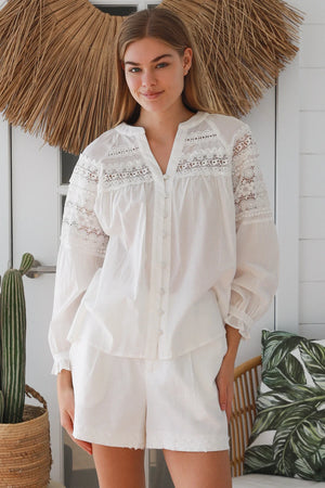 #Delilah Lace Embroidered Button Up Long Sleeve Top