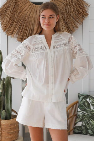 #Delilah Lace Embroidered Button Up Long Sleeve Top