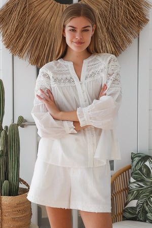 #Delilah Lace Embroidered Button Up Long Sleeve Top