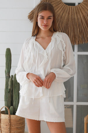 #Macey Ruffle Long Sleeve Top