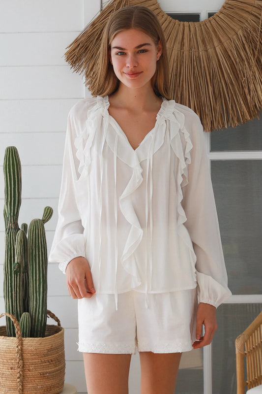 #Macey Ruffle Long Sleeve Top