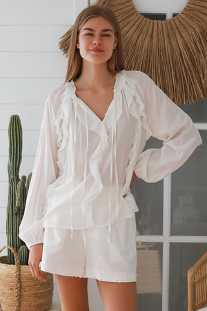 #Macey Ruffle Long Sleeve Top