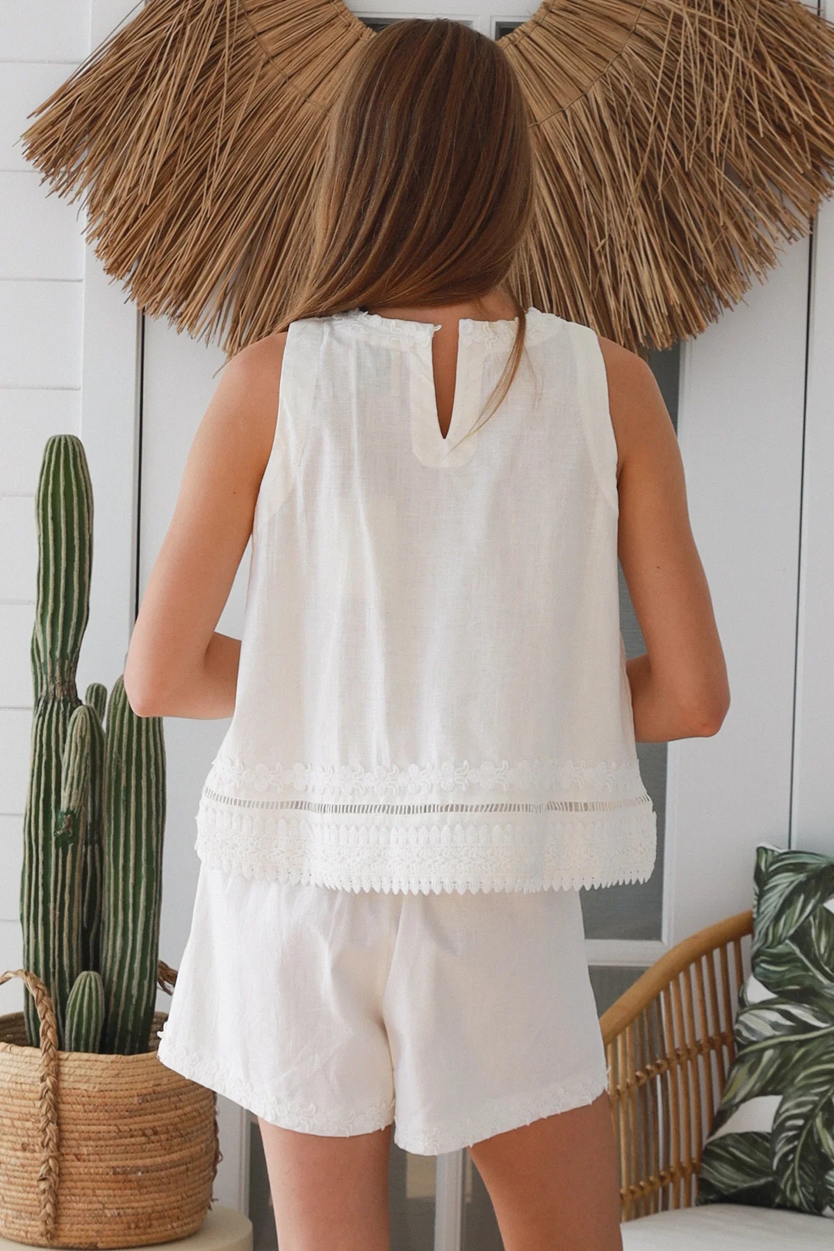 #Dante Floral Embroidery Trim Singlet