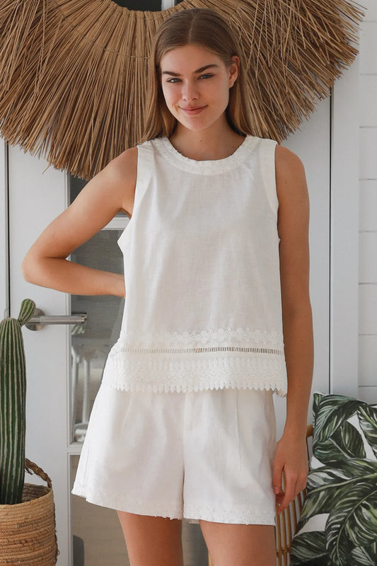 #Dante Floral Embroidery Trim Singlet