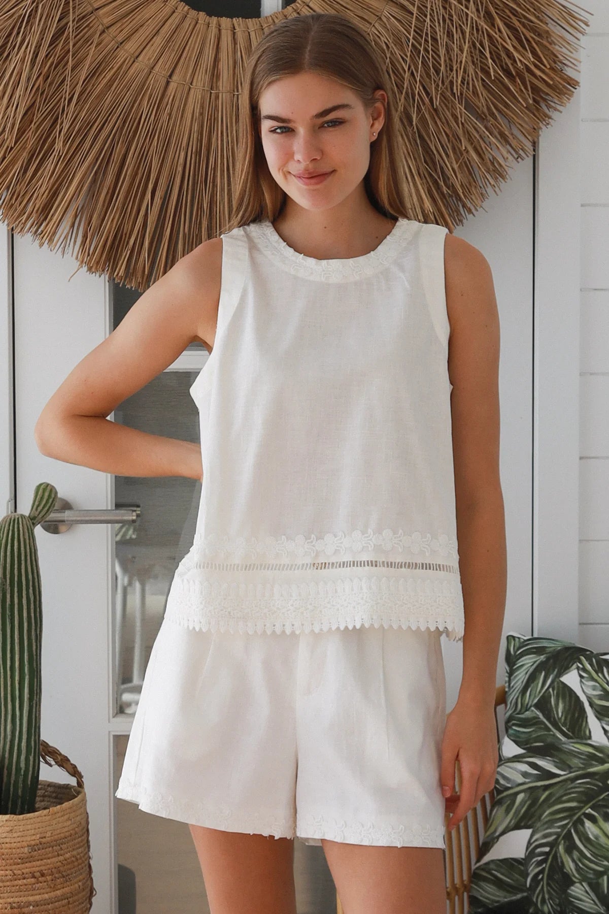 #Dante Floral Embroidery Trim Singlet