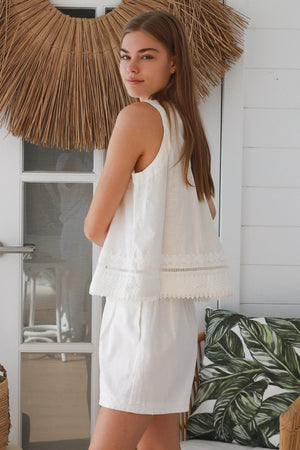 #Dante Floral Embroidery Trim Singlet