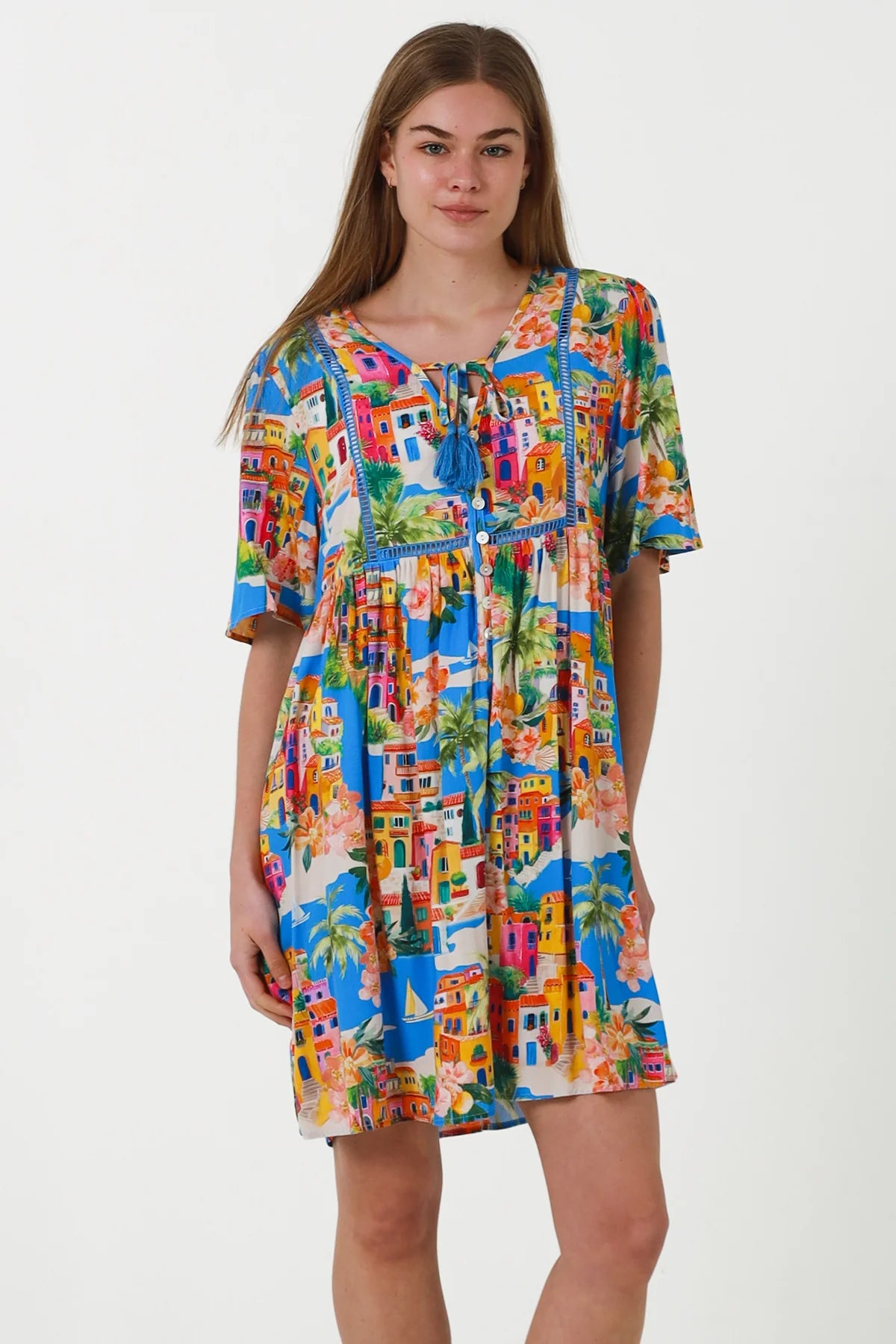 Vibrant Mykonos Mini Dress