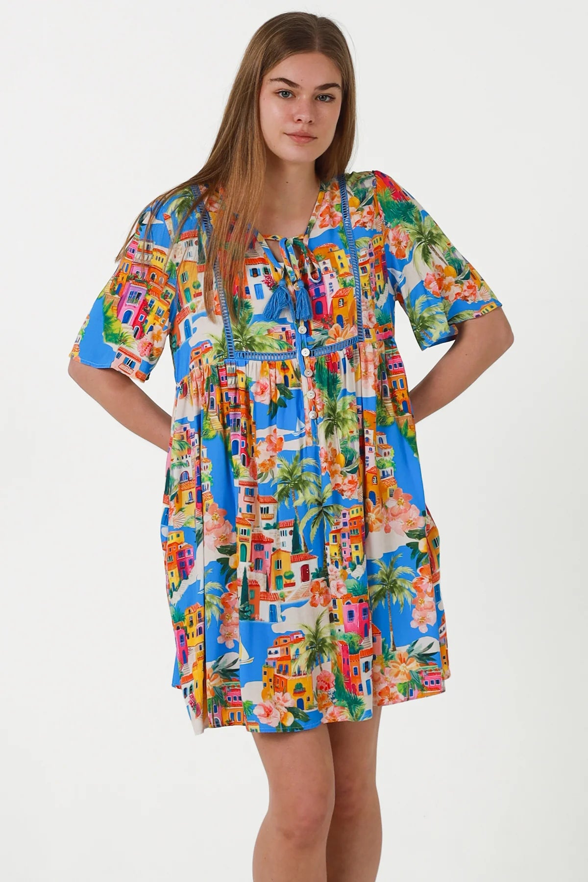 Vibrant Mykonos Mini Dress