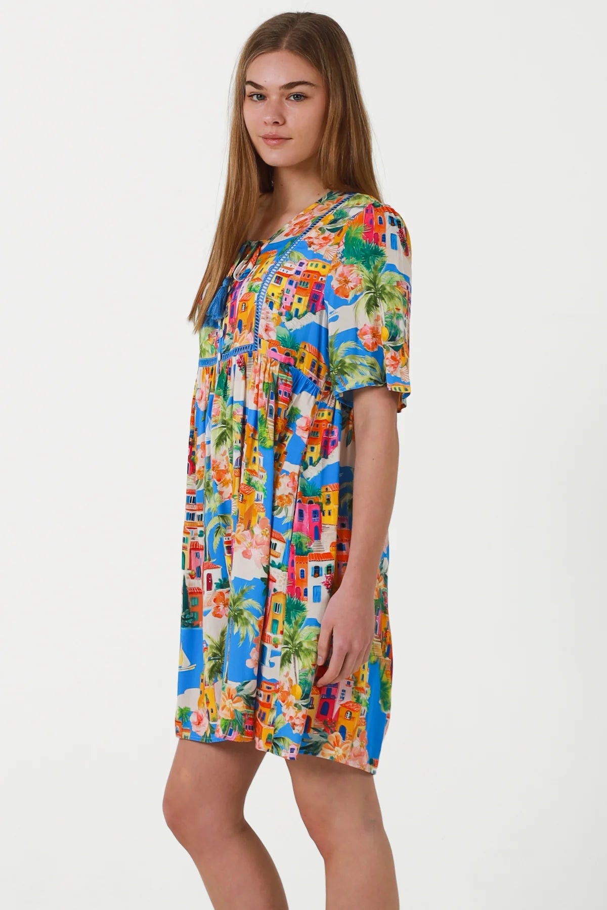 Vibrant Mykonos Mini Dress