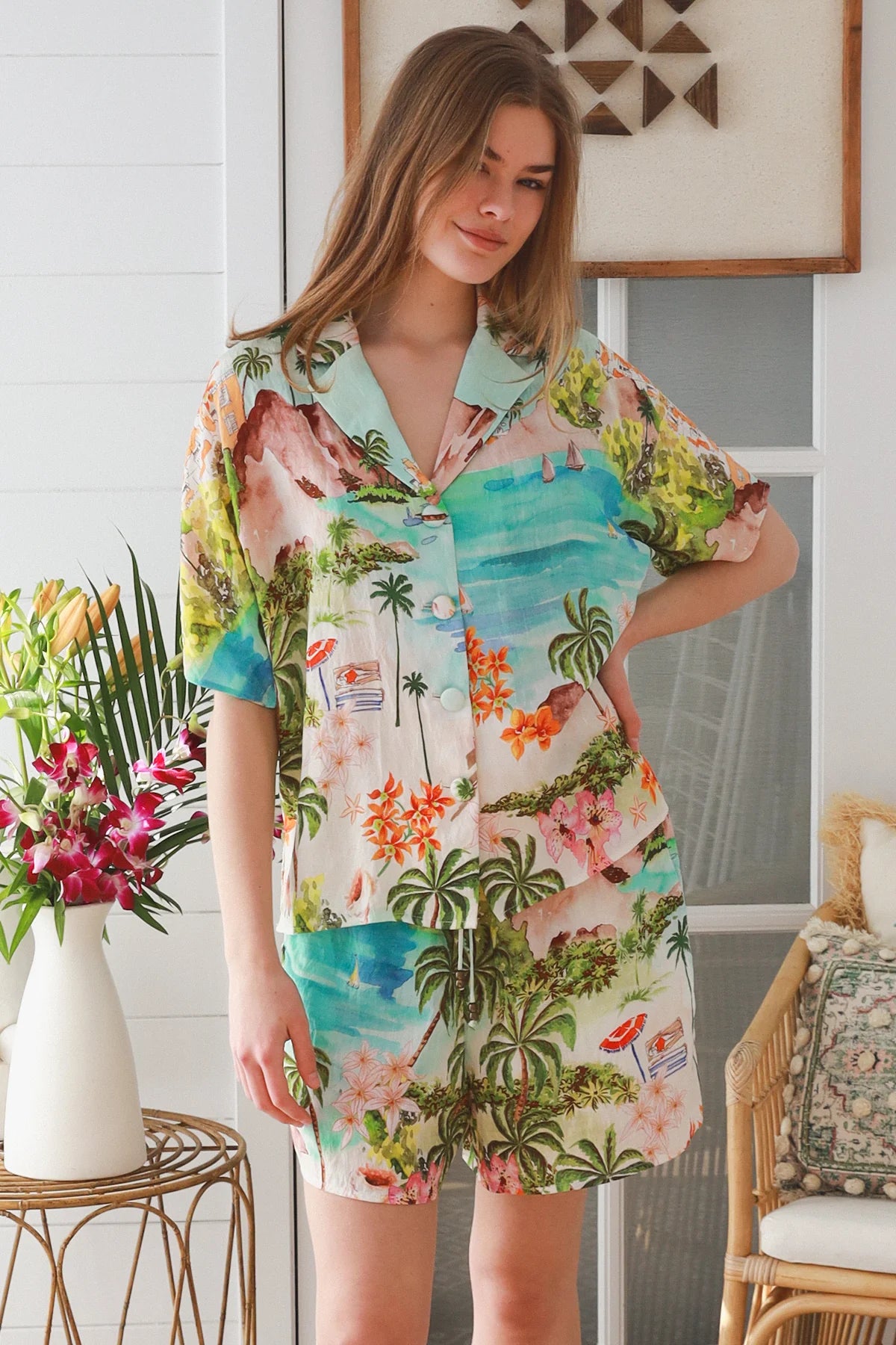 Boho Bahamas Button Up Short Sleeve Shirt