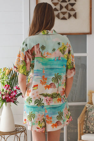 Boho Bahamas Button Up Short Sleeve Shirt