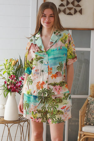 Boho Bahamas Button Up Short Sleeve Shirt